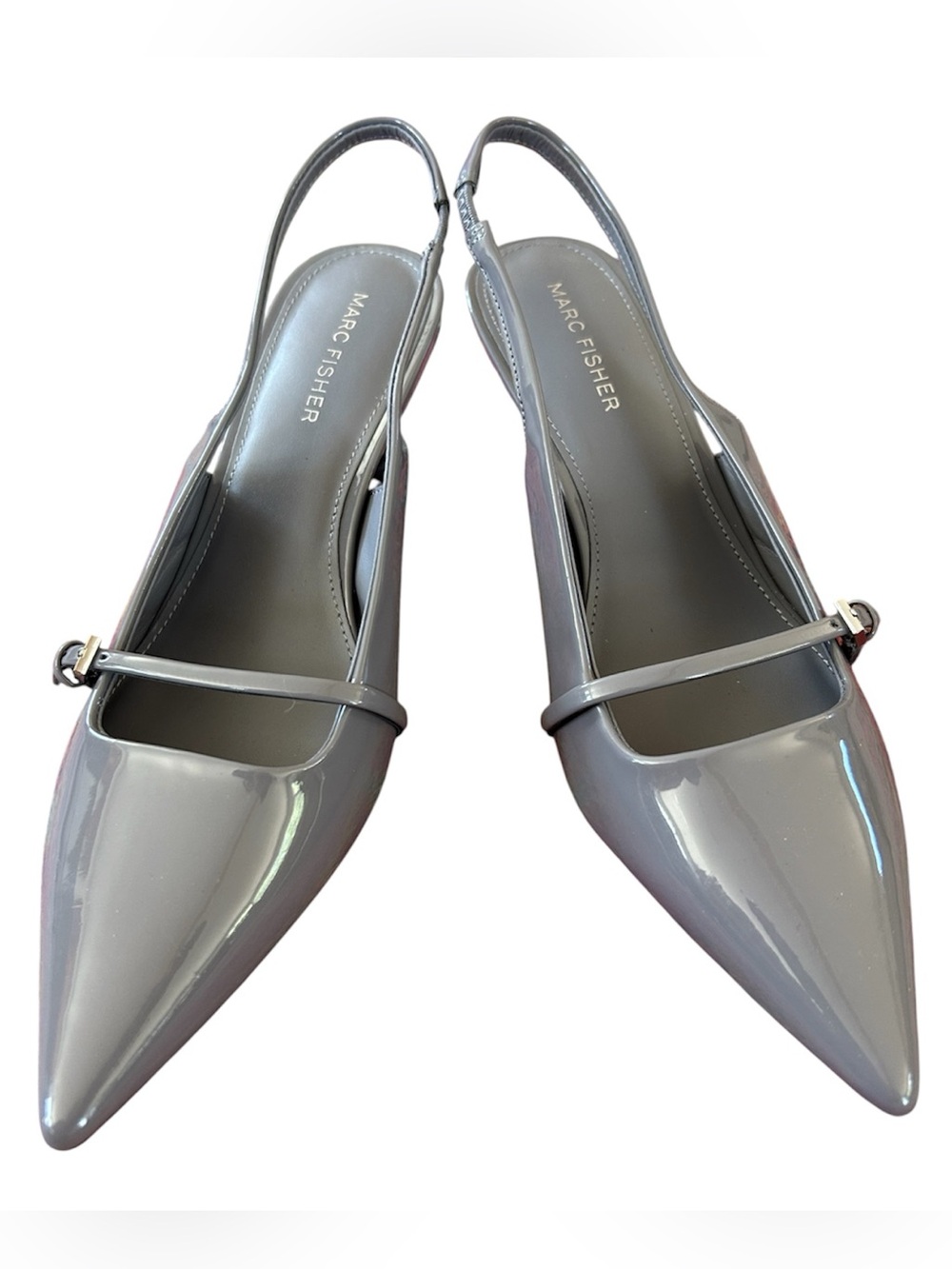Marc Fisher | Women’s Grey Patent Faux Leather Slingback Kitten Heel Pumps 9.5